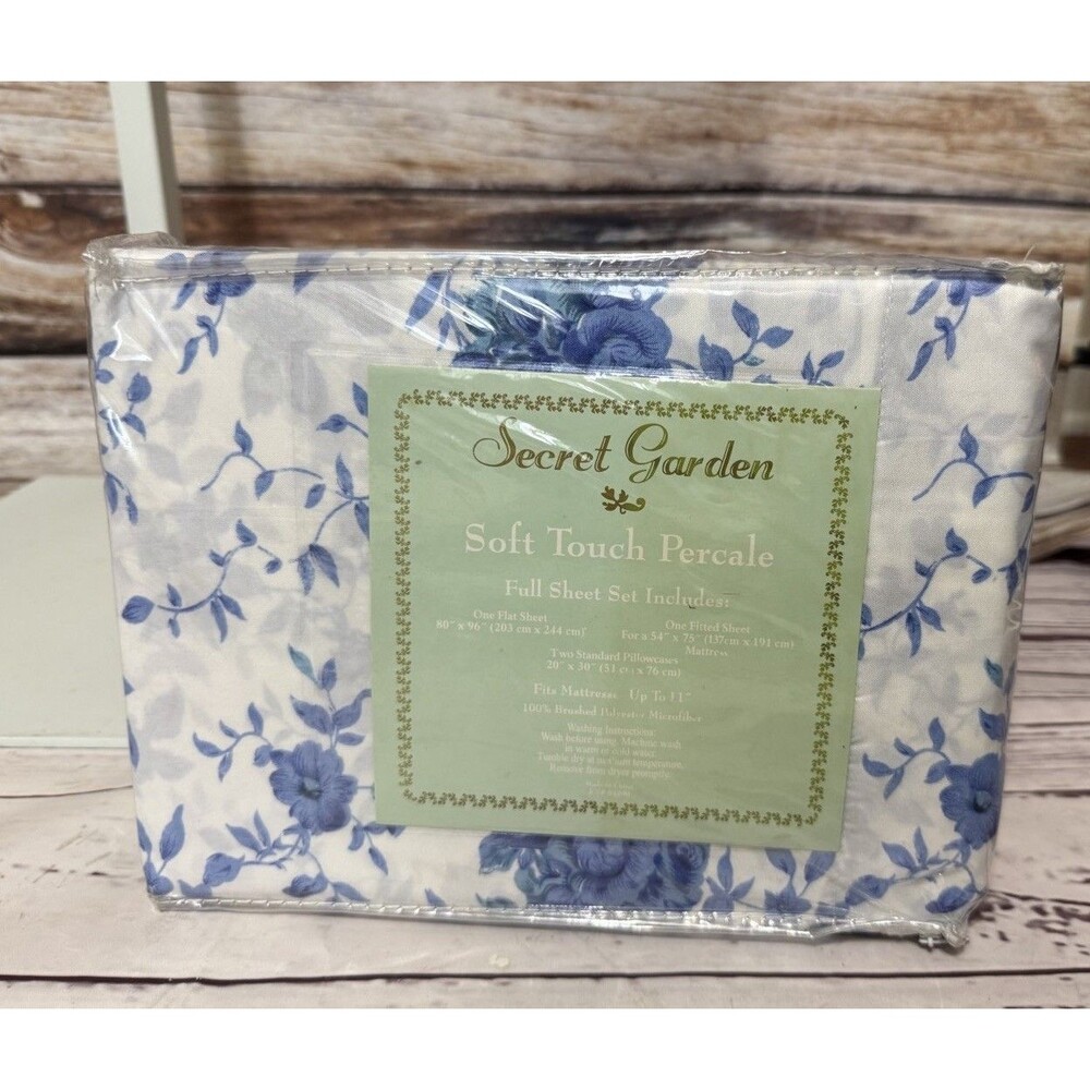 Secret Garden Soft Touch Microfiber Sheet Set Full  Size Blue White Floral New